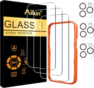 Ailun 3 Pack Screen Protector for iPhone 16 Pro Max [6.9 inch]   3 Pack Camera Lens Protector with Installation Frame,Sensor Protection,Dynamic Island Compatible,Case Friendly Tempered Glass Film