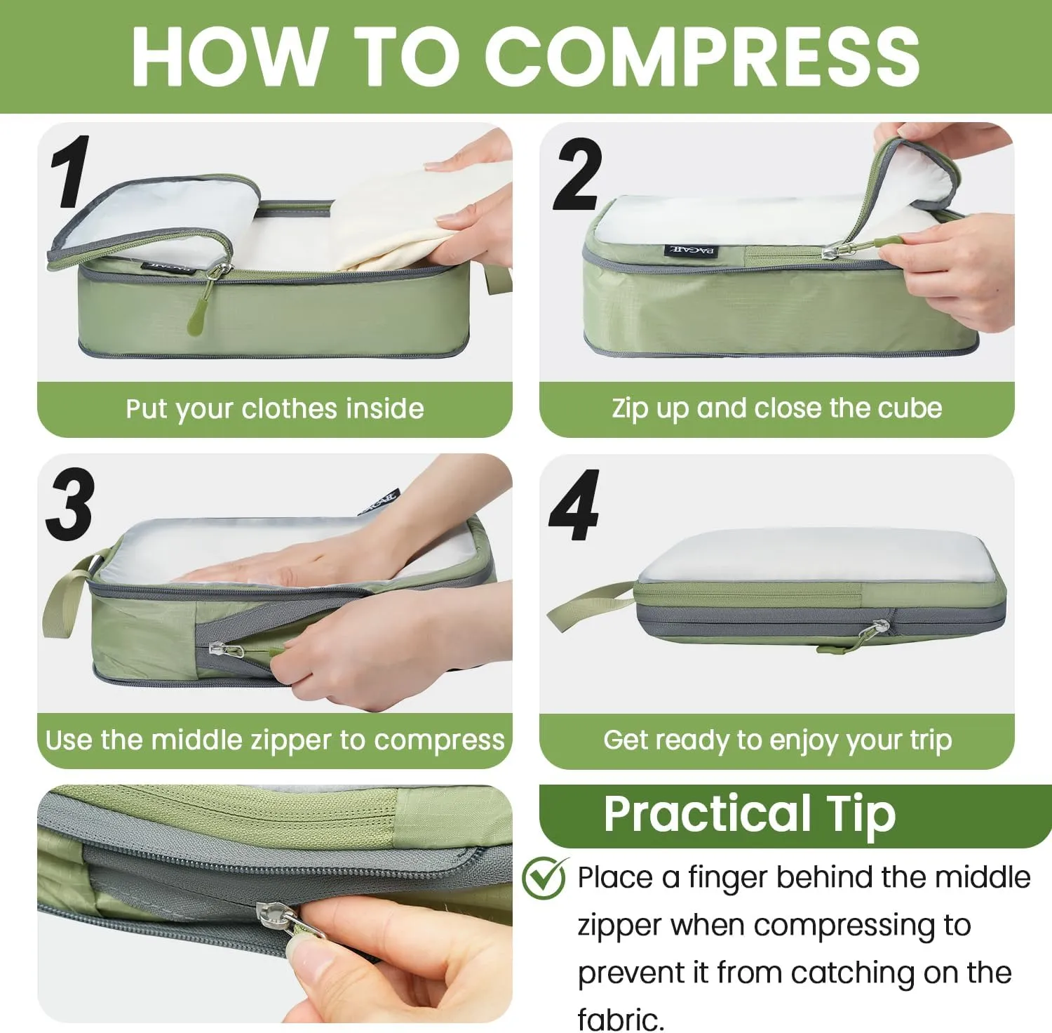 BAGAIL 4 Set/6 Set Ultralight Compression Packing Cubes Packing Organizer for Travel Accessories Luggage Suitcase Backpack