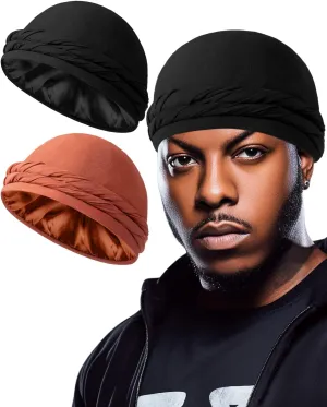 BEACE Silk Satin Lined Pre-Tied Turban Durag Head Wrap for Men & Women, Halo Turban Skull Cap Bonnet Hair Cover for Sleeping