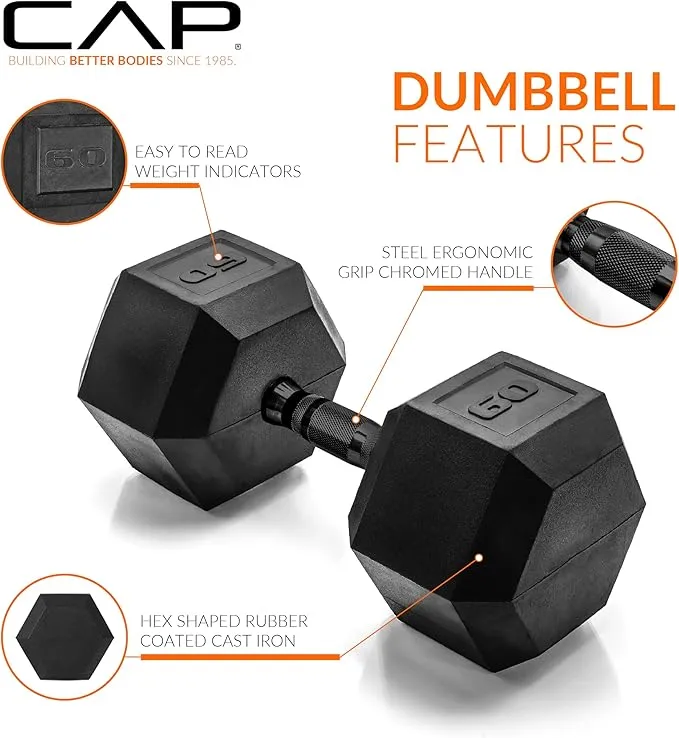 CAP Barbell 60 lb. Coated Dumbbell Weight | Multiple Options Pairs & Sets