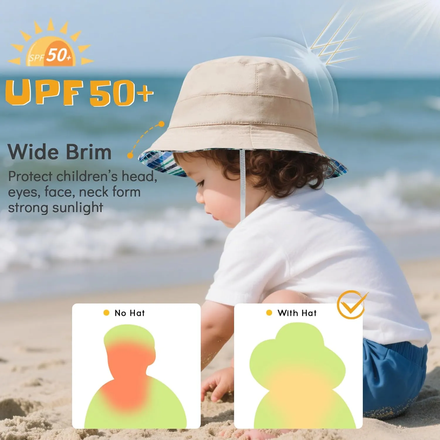 Durio UPF 50  Beach Baby Sun Hat Sun Protection Cute Wide Brim Summer Baby Boy Bucket Hats Toddler Sun Hats for Girl