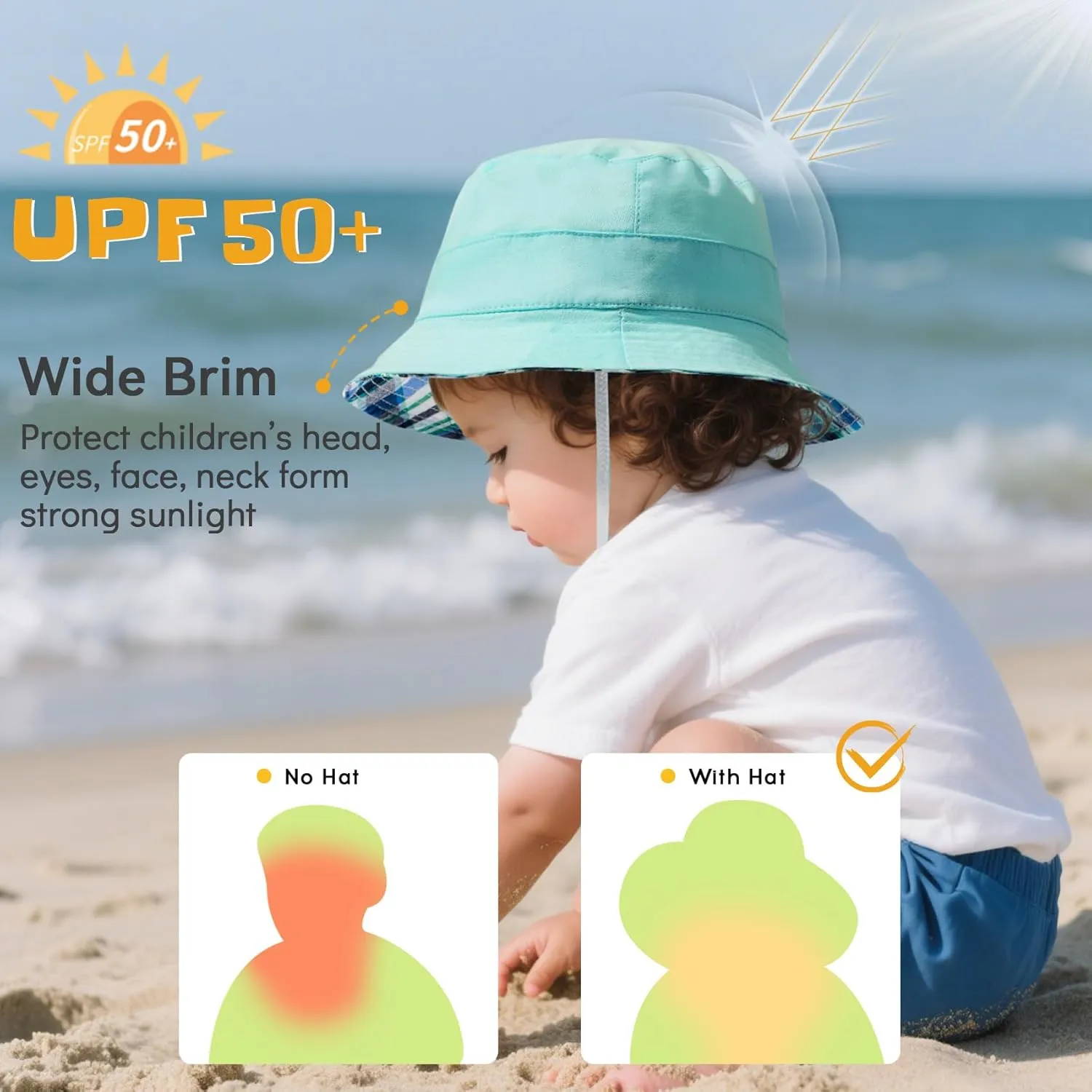 Durio UPF 50  Beach Baby Sun Hat Sun Protection Cute Wide Brim Summer Baby Boy Bucket Hats Toddler Sun Hats for Girl