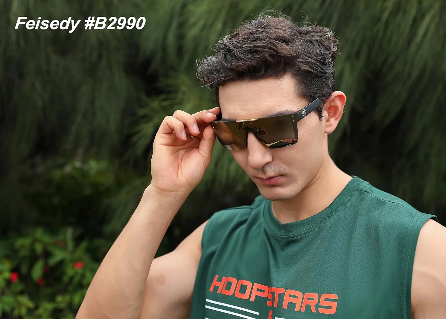 FEISEDY Men Sunglasses Polarized Oversized Square Flat Top Cycling Running Fishing Golf Hiking Sports B2990