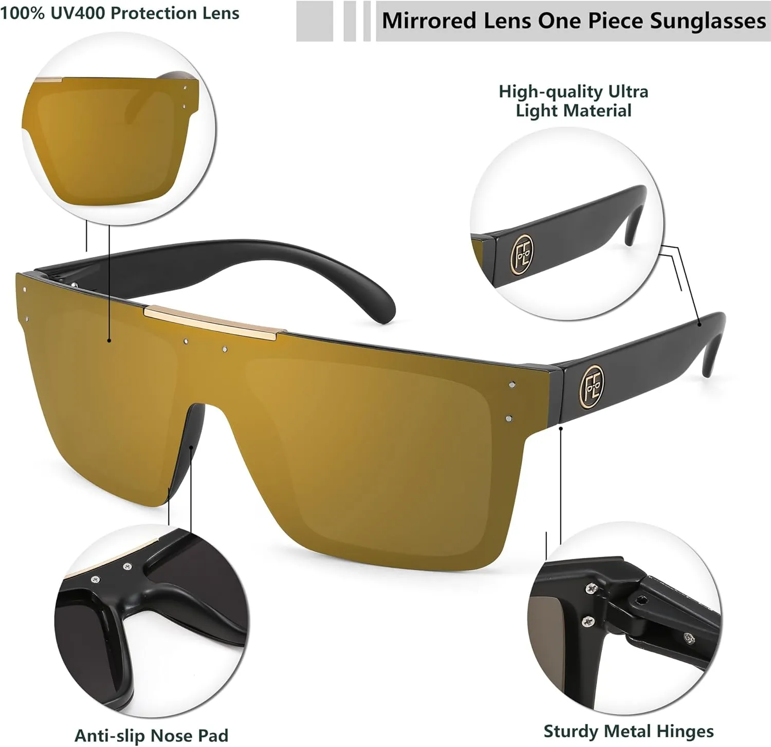FEISEDY Men Sunglasses Polarized Oversized Square Flat Top Cycling Running Fishing Golf Hiking Sports B2990