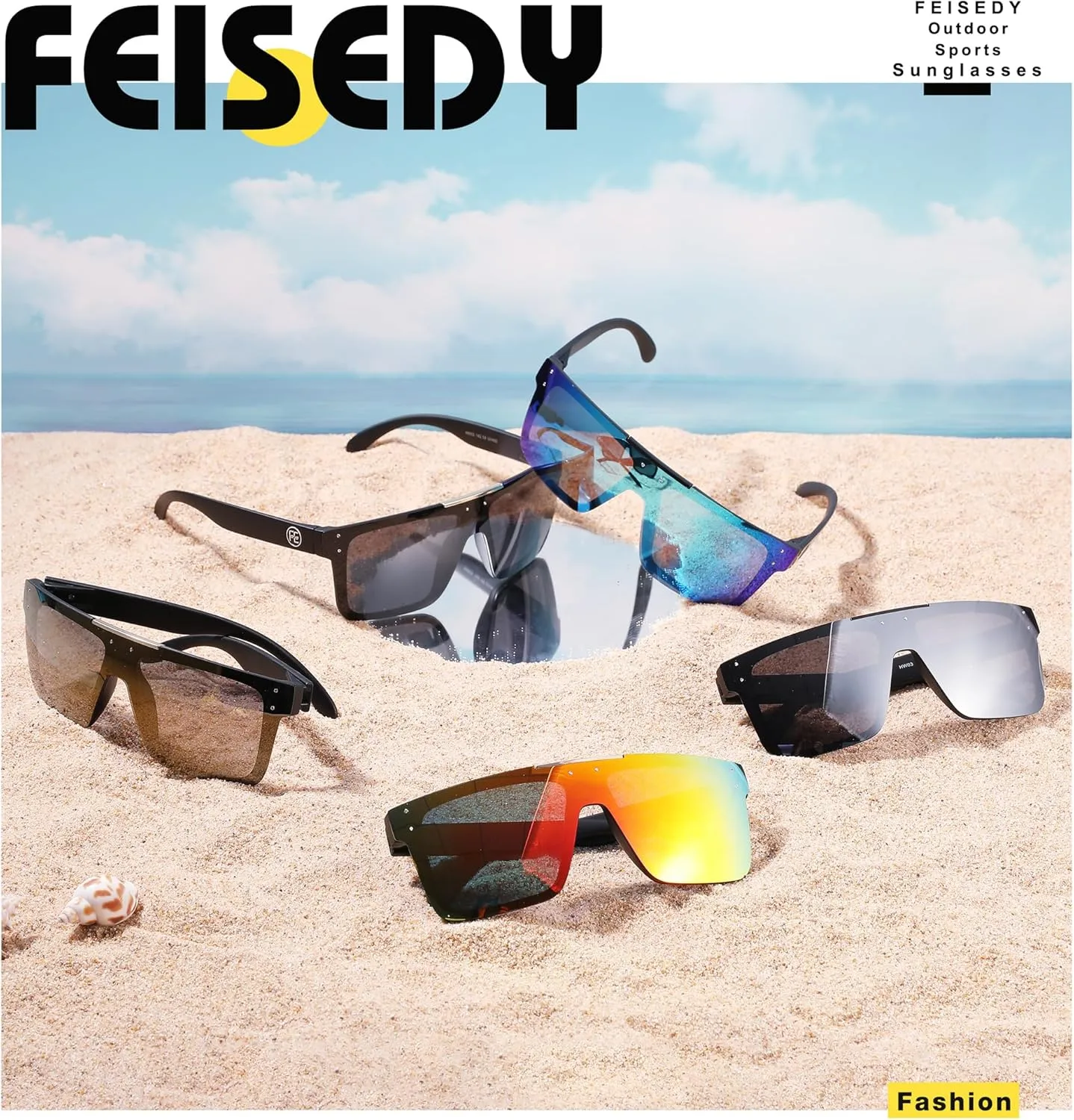 FEISEDY Men Sunglasses Polarized Oversized Square Flat Top Cycling Running Fishing Golf Hiking Sports B2990