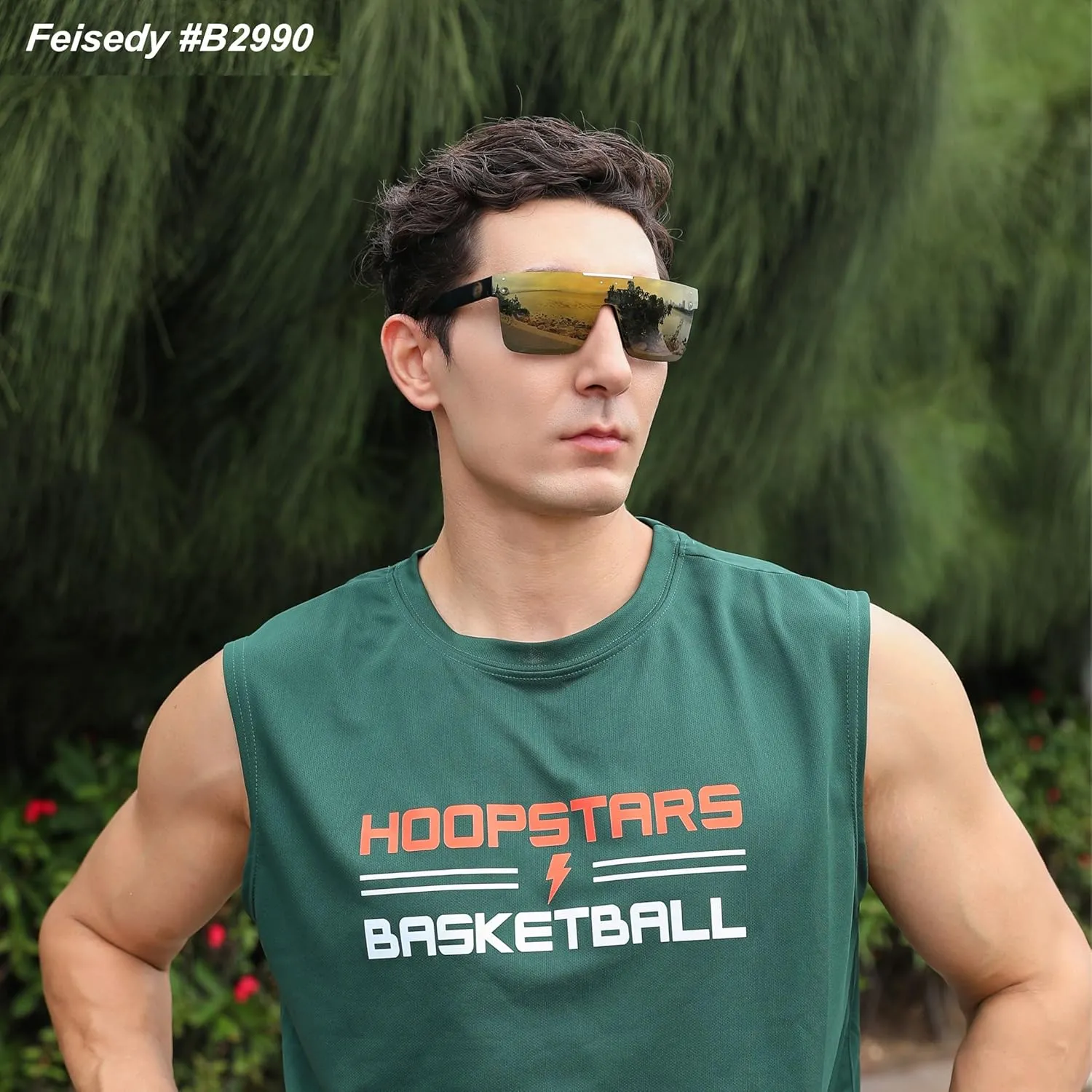 FEISEDY Men Sunglasses Polarized Oversized Square Flat Top Cycling Running Fishing Golf Hiking Sports B2990
