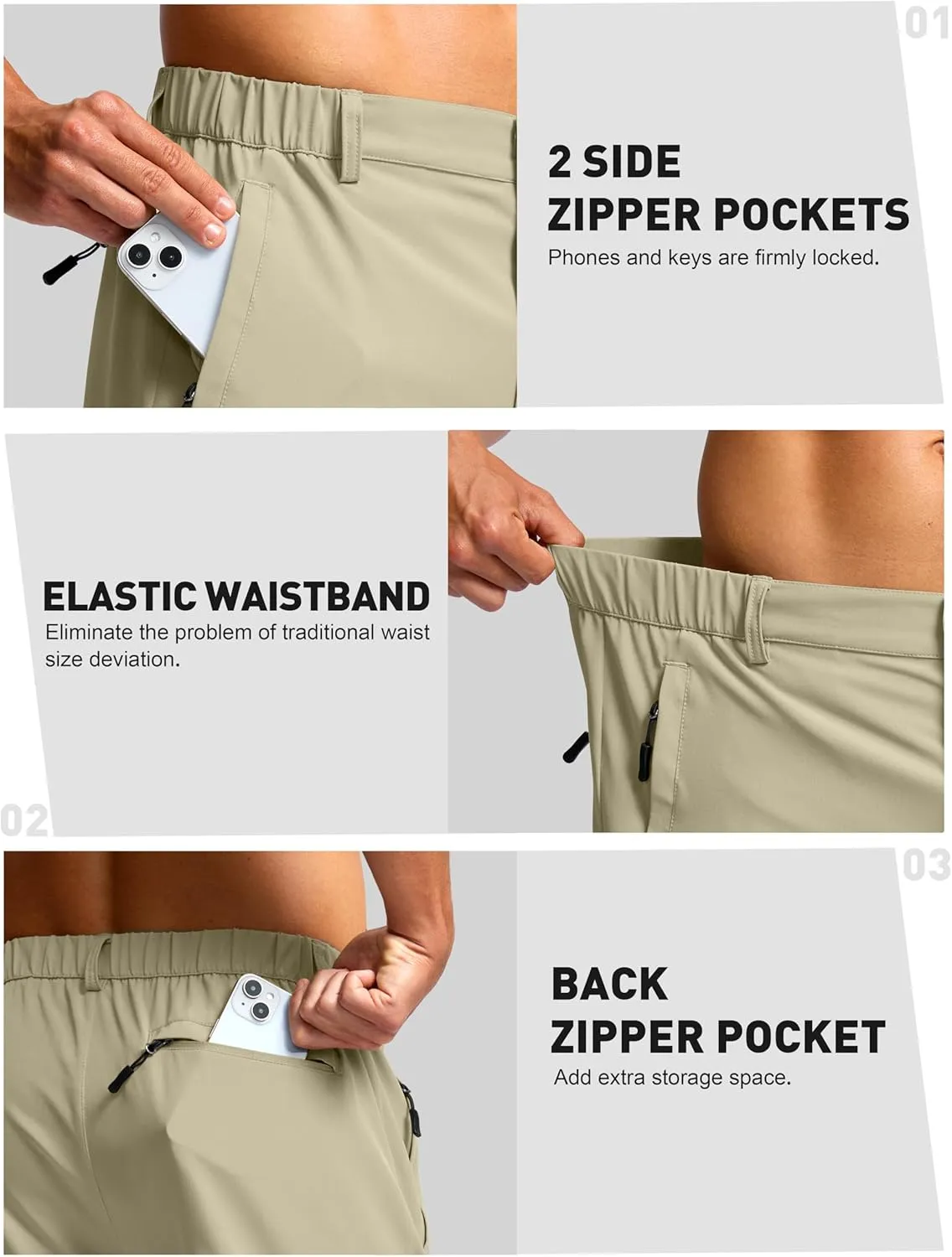 G Gradual Men's Hiking Shorts 7" Lightewight Casual Shorts for Men Quick Dry Stretch Golf Shorts with 3 Zipper Pockets Summer