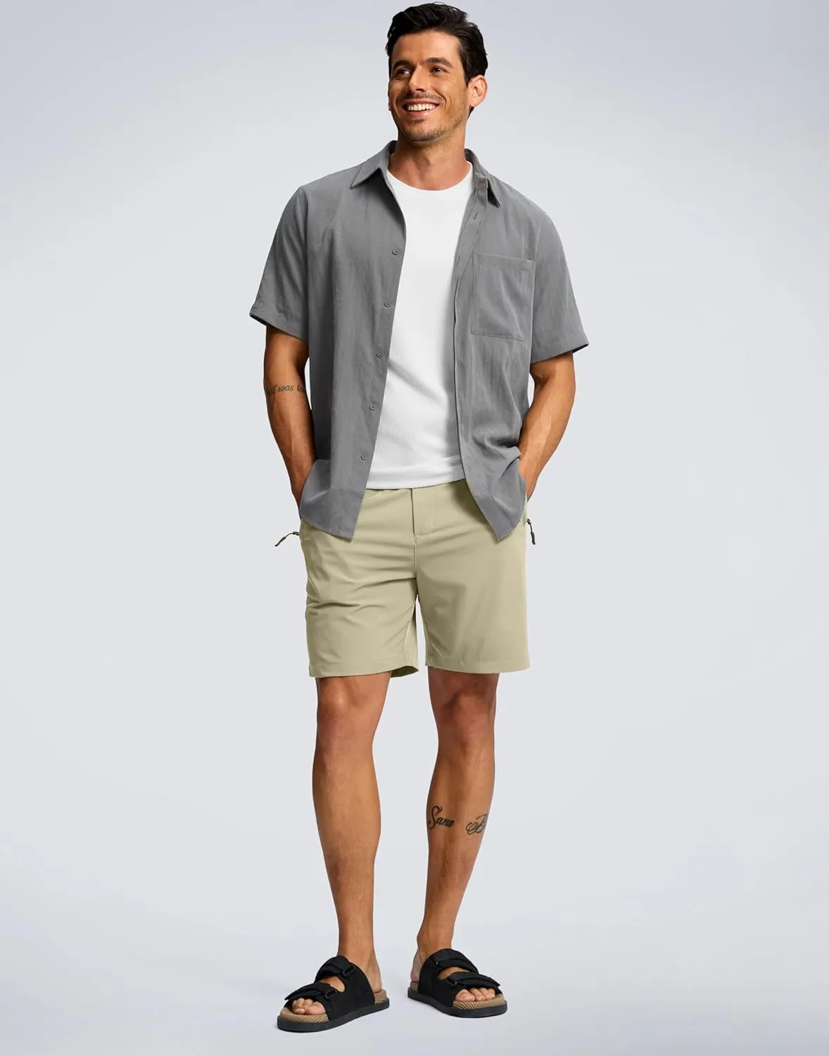 G Gradual Men's Hiking Shorts 7" Lightewight Casual Shorts for Men Quick Dry Stretch Golf Shorts with 3 Zipper Pockets Summer