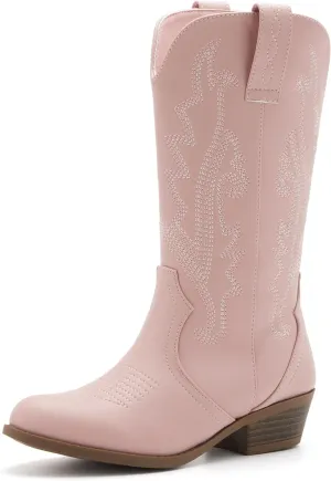 Girls Kids Western Boots Embroidered Cowgirl Cowboy Boots Girls Mid Calf Riding Shoes Little Kid/Big Kid