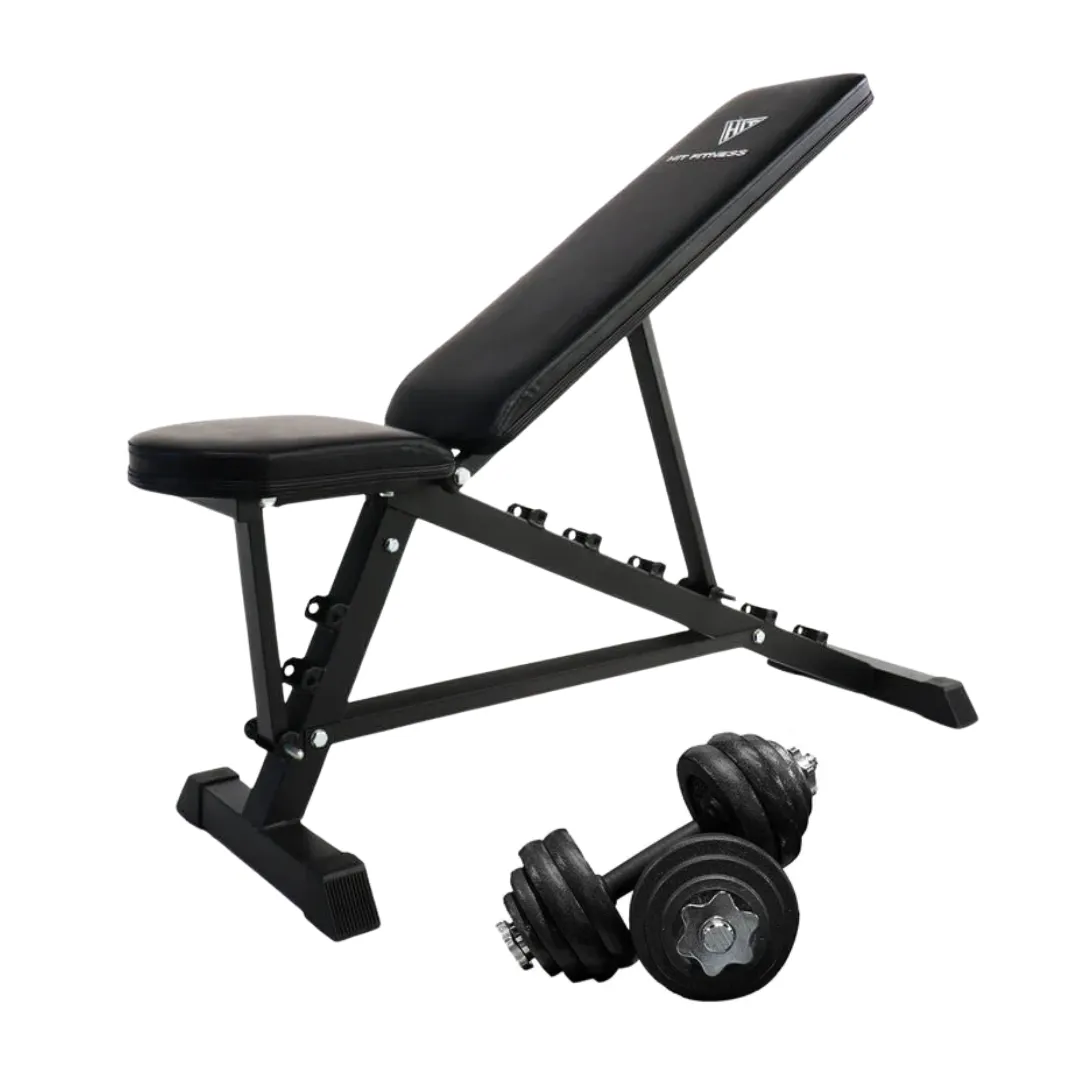 Hit Fitness Adjustable Dumbbells & Weight Bench