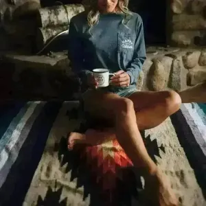 Khaki Beige Baja Aztec Style Mexican Blanket