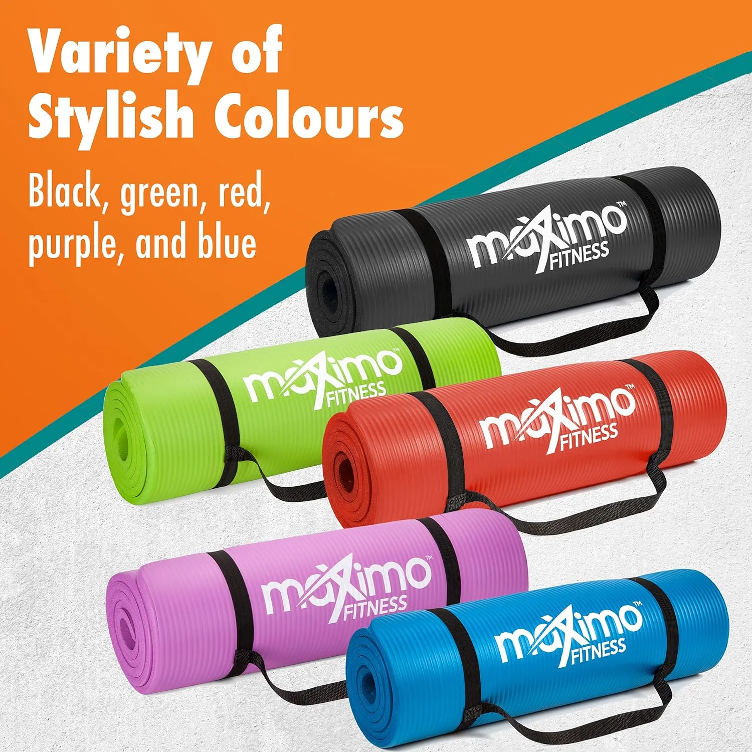 Maximo Fitness Yoga Mat - Multipurpose Exercise Mat for Men, Women and Kids, Ideal Non Slip Workout Mats for Yoga, Pilates, Gym Exercise with Carrying Strap