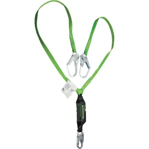 Miller® HP™ Shock-Absorbing Lanyard, 6', Locking Rebar Hook Center, Locking Snap Hook Leg Ends, Polyester