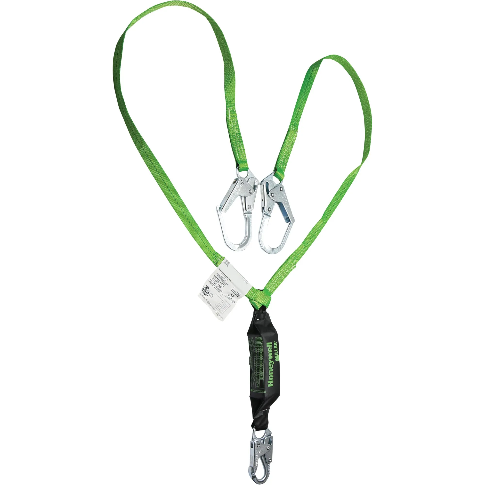 Miller® HP™ Shock-Absorbing Lanyard, 6', Locking Rebar Hook Center, Locking Snap Hook Leg Ends, Polyester