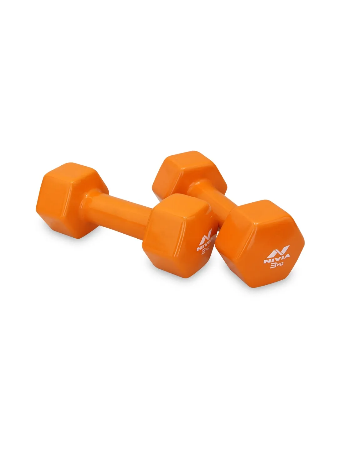 NIVIA Vinyl Dumbbells For Home Workouts and Gym Equipment Set of 3 Kg Dumbbells (Orange)