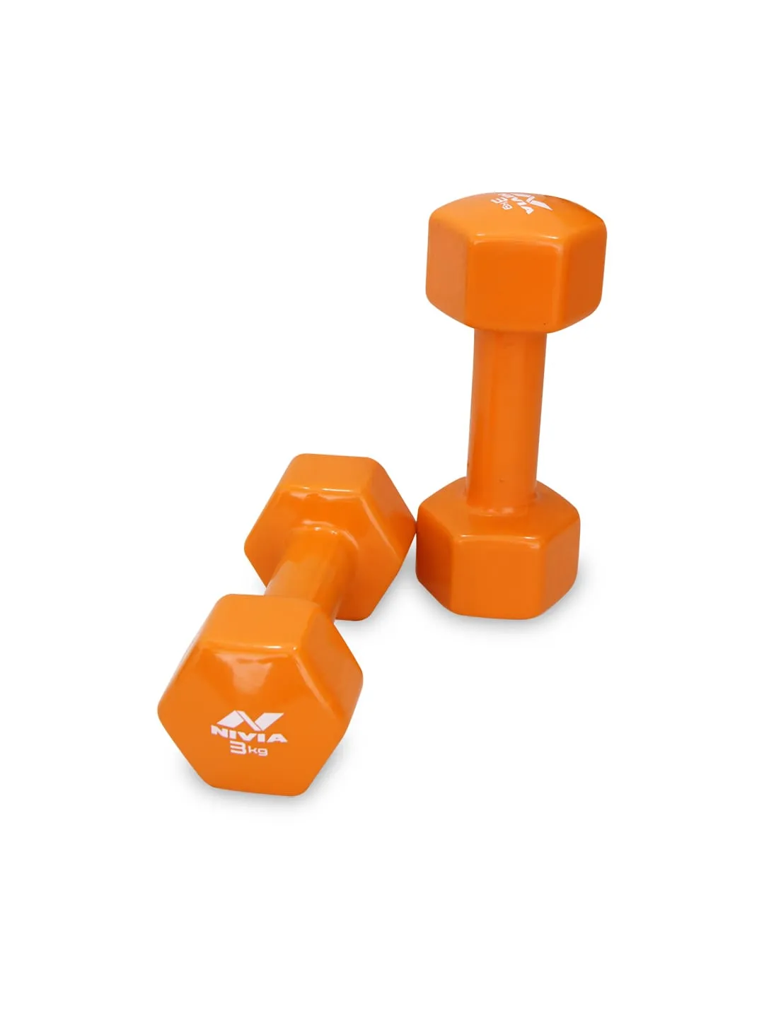 NIVIA Vinyl Dumbbells For Home Workouts and Gym Equipment Set of 3 Kg Dumbbells (Orange)