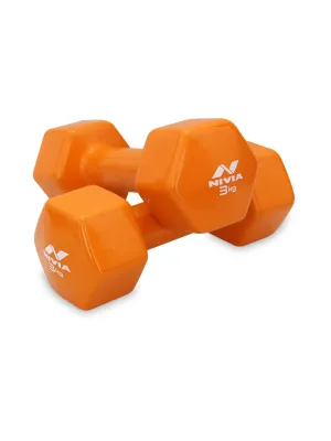 NIVIA Vinyl Dumbbells For Home Workouts and Gym Equipment Set of 3 Kg Dumbbells (Orange)