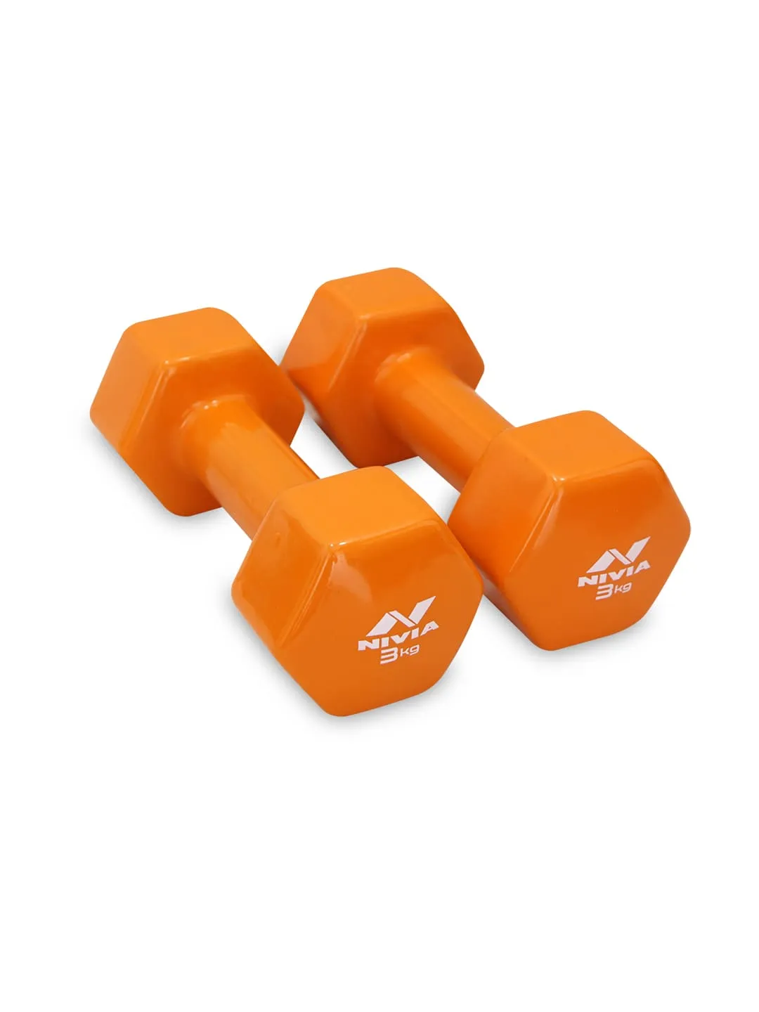 NIVIA Vinyl Dumbbells For Home Workouts and Gym Equipment Set of 3 Kg Dumbbells (Orange)