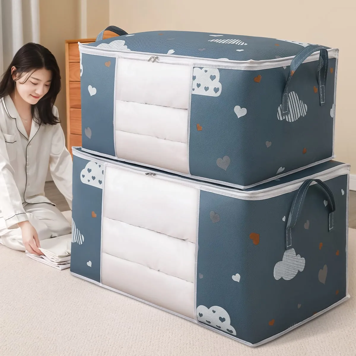 Non-Woven Fabric cloth quilt storage bag and Organizer with Reinforced Handle Thick Fabric for Comforters, Pillows, Blankets, Bedding Quilt, Blanket, Duvet, Mothproof and Space Saver(10 Pack)