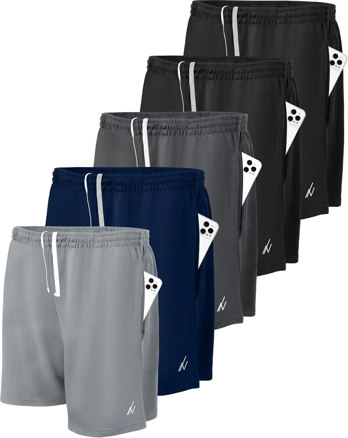 NY Threads 5 Pack Men's Athletic Shorts Quick Dry Loose-Fit Lightweight Running Workout Gym Shorts with Pockets