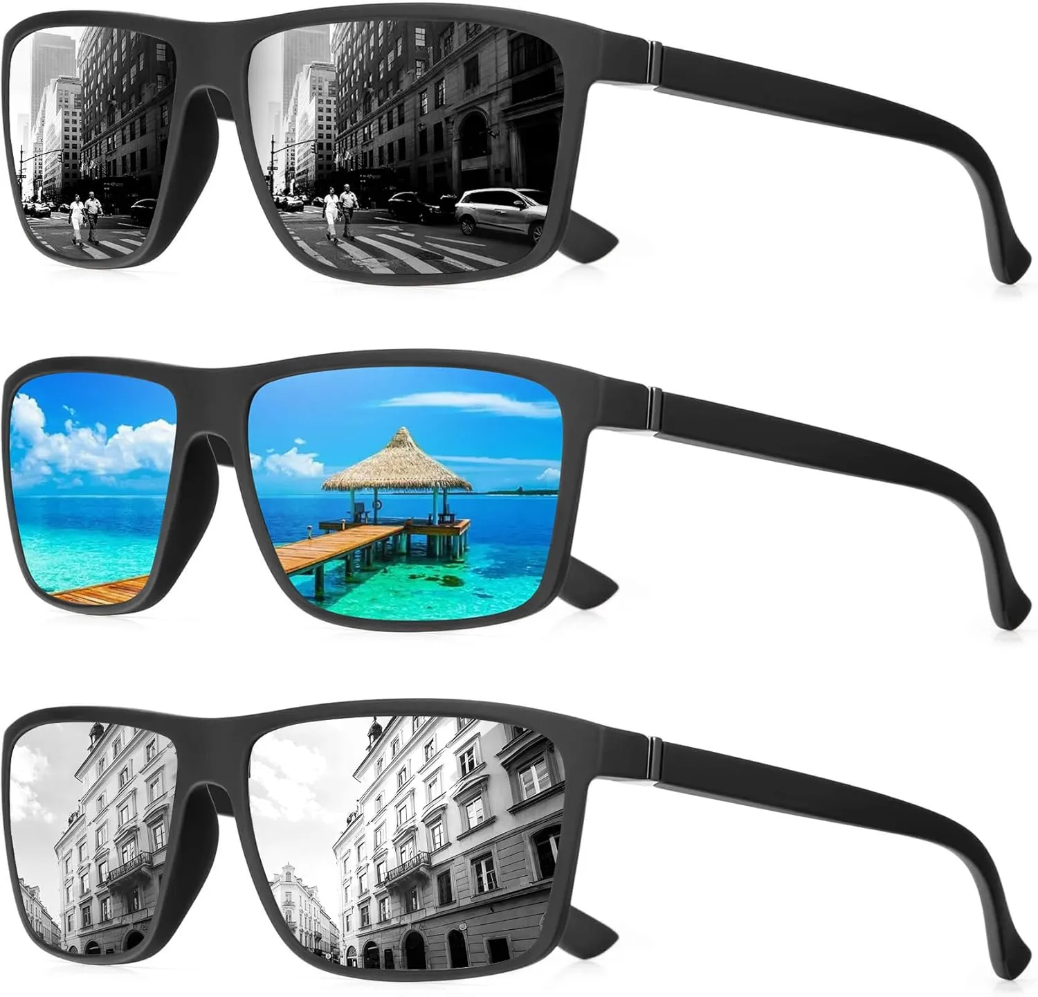 Polarized Sunglasses for Men Rectangular Frame Men's Polarized Sunglasses Sports Sunglasses with UV400 Protection
