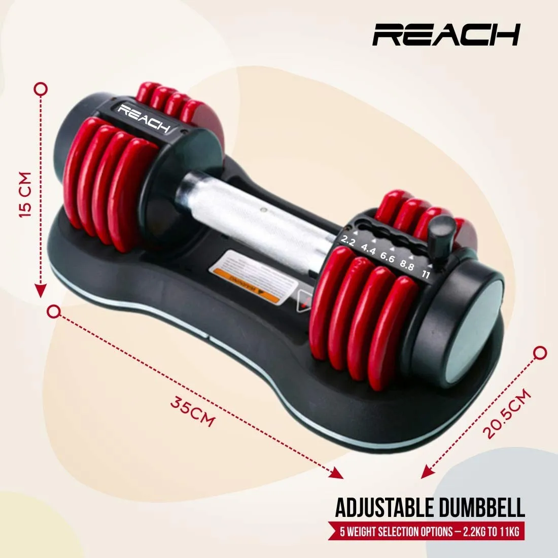 Reach Carbon Adjustable Dumbbells (2.2 kg to 11 kg) Perfect Home Gym Equipment for Fitness and Full Body Workout Easy Weight Adjustment with Pin Lock Technology Space Saver Dumbbell Suitable for Men and Women