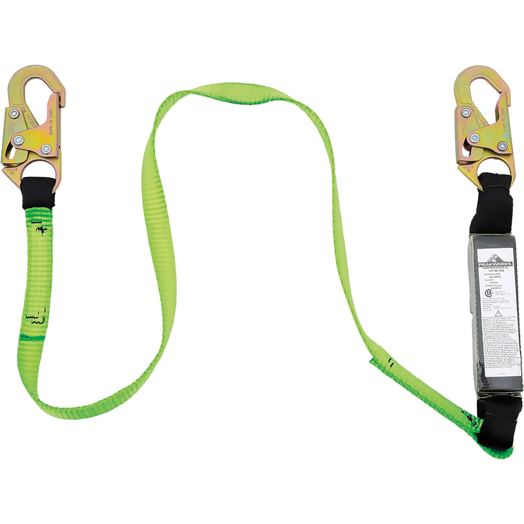 Shock Absorbing Lanyard, 6', Snap Hook Center, Snap Hook Leg Ends, Polyester