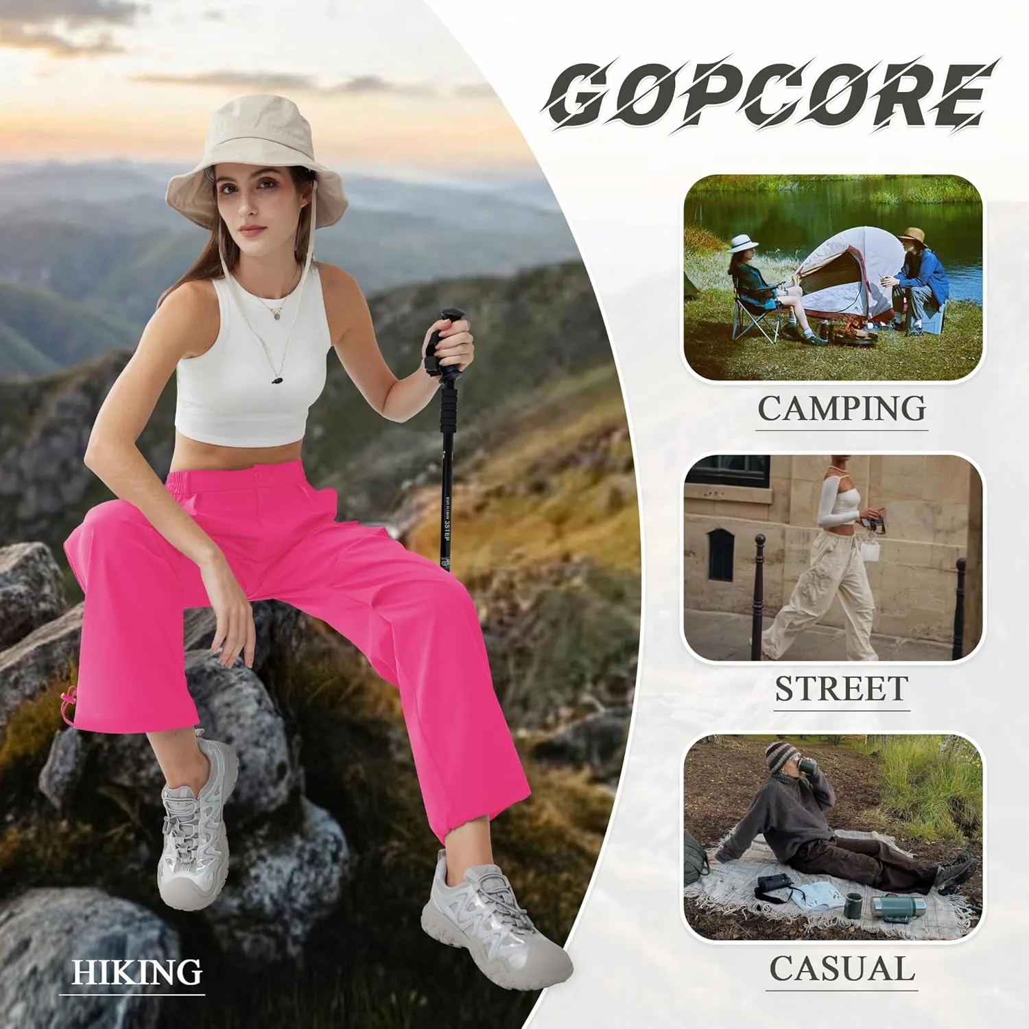 Women??s Hiking Pants Wide Leg Cargo Pants Quick Dry Lightweight Water-Resistant Travel Casual Trousers with 4 Pockets
