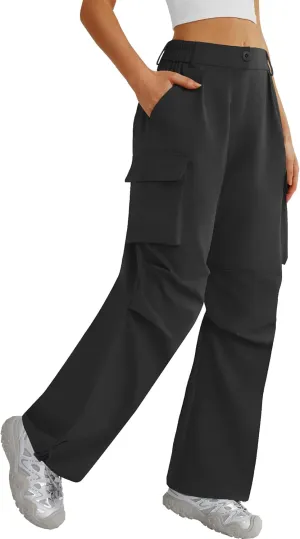 Women??s Hiking Pants Wide Leg Cargo Pants Quick Dry Lightweight Water-Resistant Travel Casual Trousers with 4 Pockets