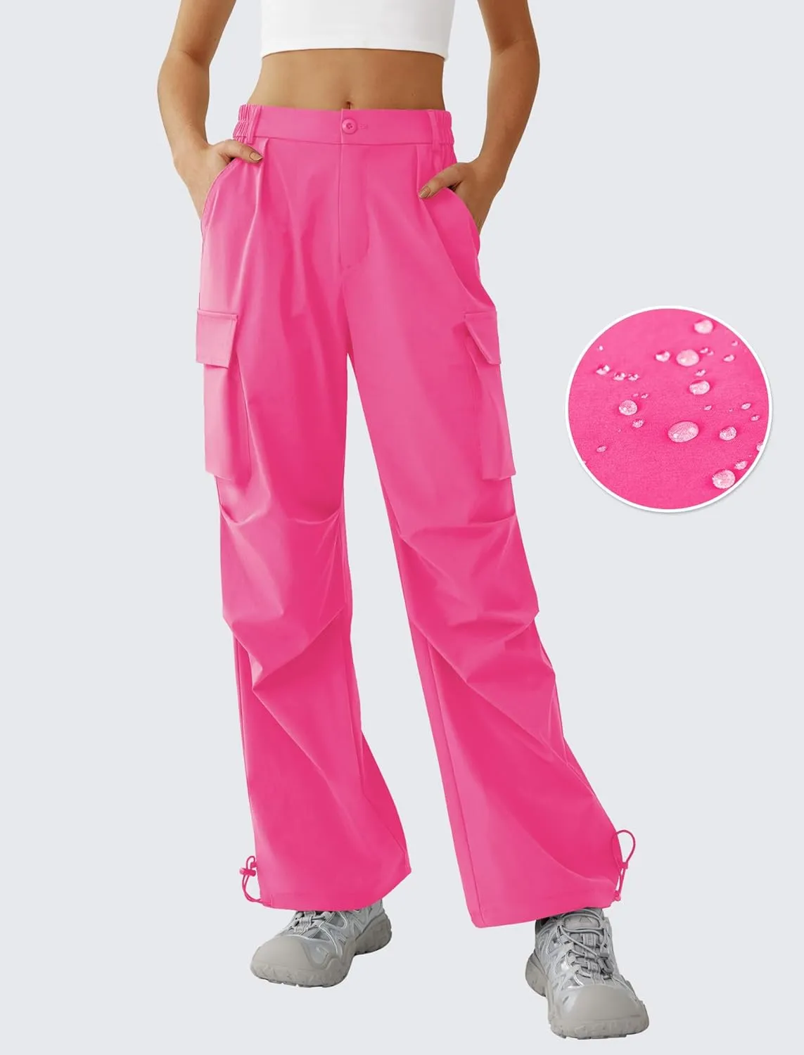 Women??s Hiking Pants Wide Leg Cargo Pants Quick Dry Lightweight Water-Resistant Travel Casual Trousers with 4 Pockets